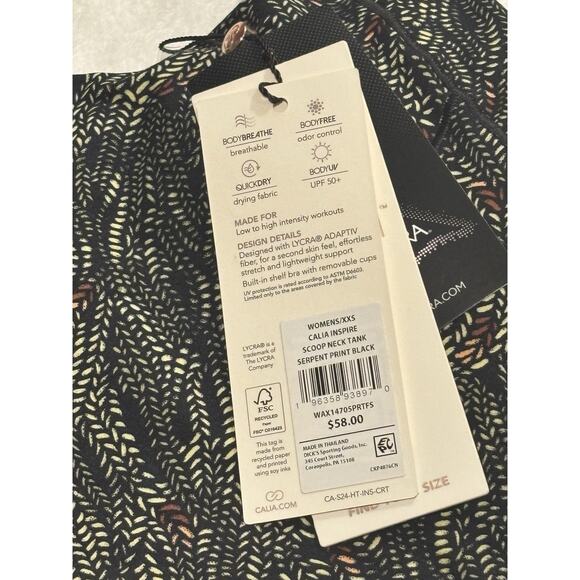 CALIA Inspire Womens Black Serpent Print Tank Scoop Neck Built in Bra XXS NWT - Picture 3 of 3
